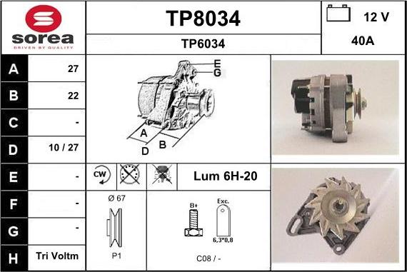 SNRA TP8034 - Ģenerators autodraugiem.lv