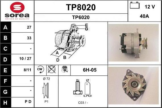 SNRA TP8020 - Ģenerators autodraugiem.lv