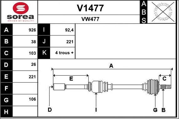 SNRA V1477 - Piedziņas vārpsta autodraugiem.lv