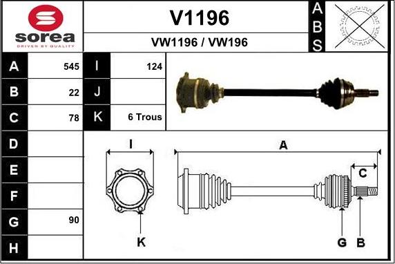 SNRA V1196 - Piedziņas vārpsta autodraugiem.lv