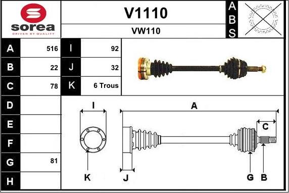 SNRA V1110 - Piedziņas vārpsta autodraugiem.lv