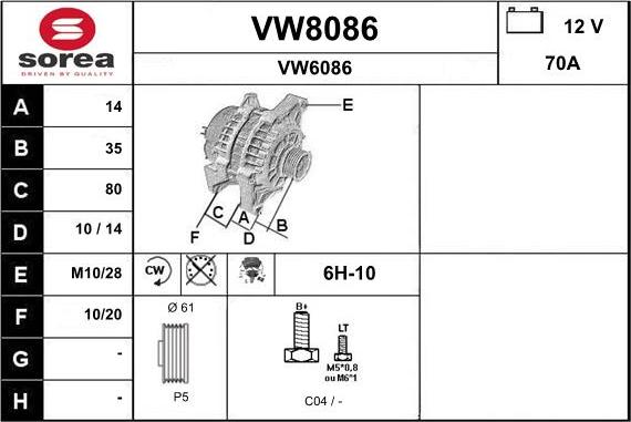 SNRA VW8086 - Ģenerators autodraugiem.lv