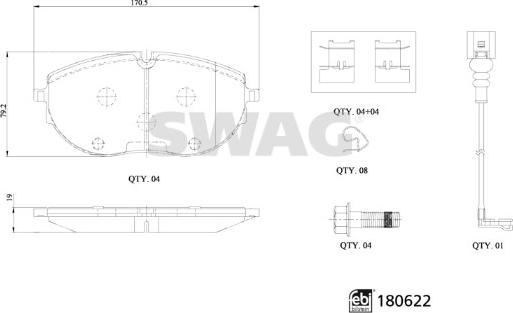 Swag 33 10 7793 - Bremžu uzliku kompl., Disku bremzes autodraugiem.lv