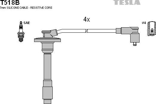 TESLA T518B - Augstsprieguma vadu komplekts autodraugiem.lv
