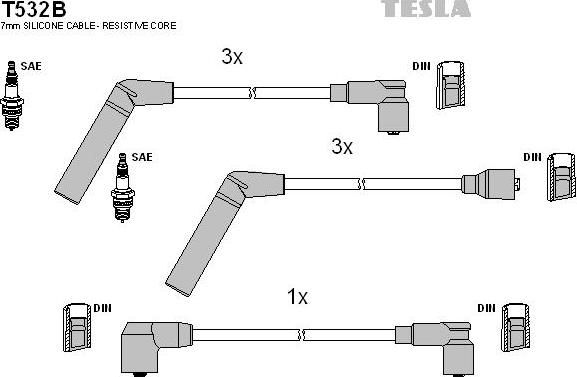 TESLA T532B - Augstsprieguma vadu komplekts autodraugiem.lv