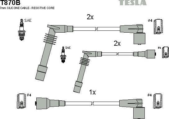 TESLA T870B - Augstsprieguma vadu komplekts autodraugiem.lv