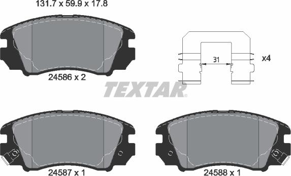 Textar 2458601 - Bremžu uzliku kompl., Disku bremzes autodraugiem.lv