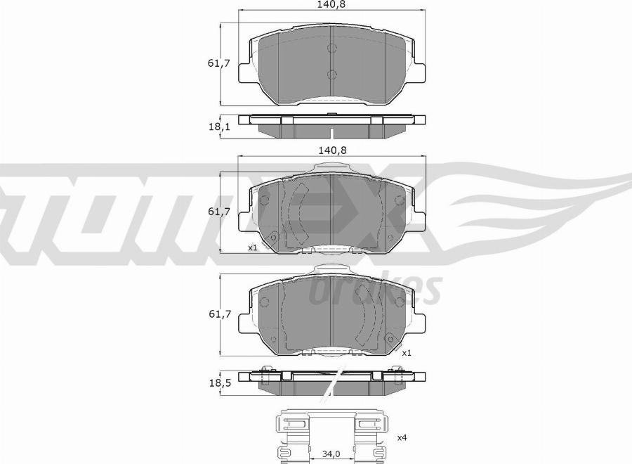 TOMEX brakes TX 60-45 - Bremžu uzliku kompl., Disku bremzes autodraugiem.lv