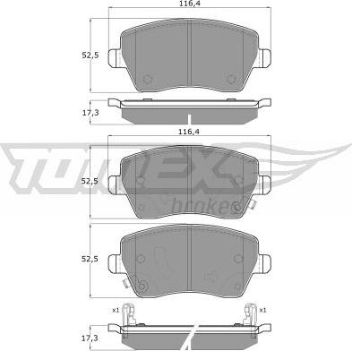 TOMEX brakes TX 14-161 - Bremžu uzliku kompl., Disku bremzes autodraugiem.lv