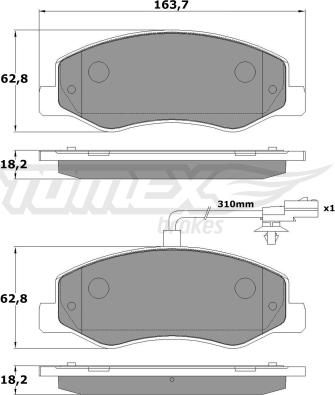 TOMEX brakes TX 16-49 - Bremžu uzliku kompl., Disku bremzes autodraugiem.lv