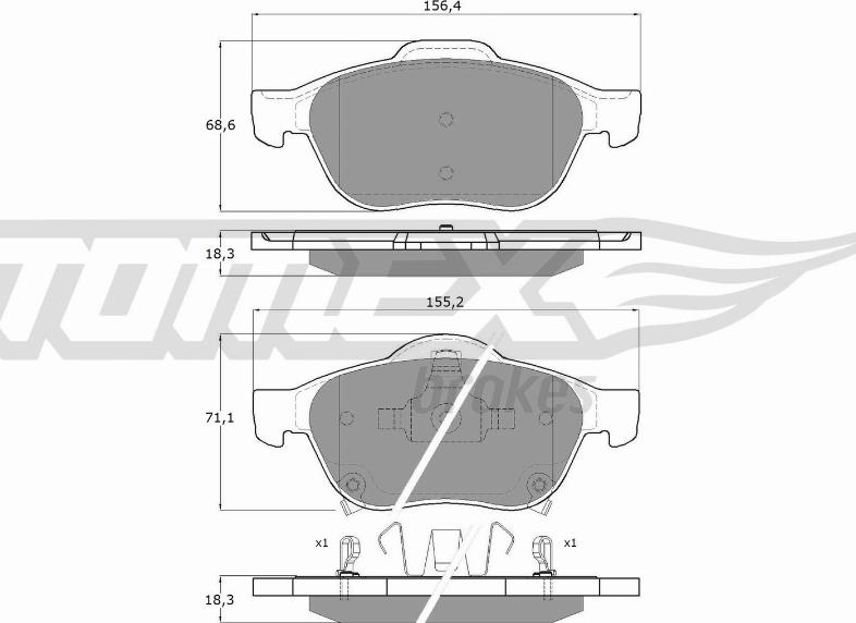 TOMEX brakes TX 13-64 - Bremžu uzliku kompl., Disku bremzes autodraugiem.lv