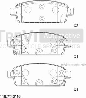 Trevi Automotive PF1443 - Bremžu uzliku kompl., Disku bremzes autodraugiem.lv