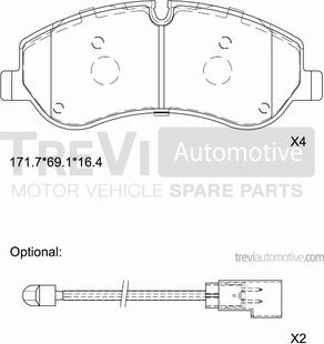 Trevi Automotive PF1672 - Bremžu uzliku kompl., Disku bremzes autodraugiem.lv