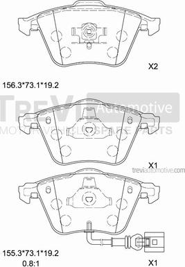 Trevi Automotive PF1254 - Bremžu uzliku kompl., Disku bremzes autodraugiem.lv