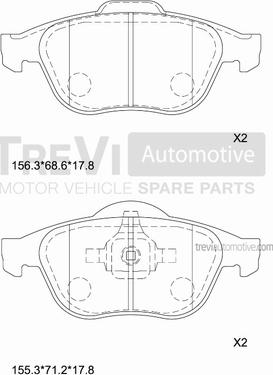 Trevi Automotive PF1288 - Bremžu uzliku kompl., Disku bremzes autodraugiem.lv