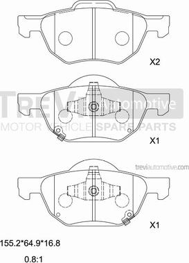 Trevi Automotive PF1231 - Bremžu uzliku kompl., Disku bremzes autodraugiem.lv