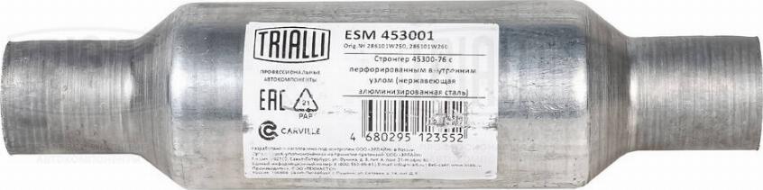 Trialli ESM 453001 - Vidējais izpl. gāzu trokšņa slāpētājs, Universāls autodraugiem.lv