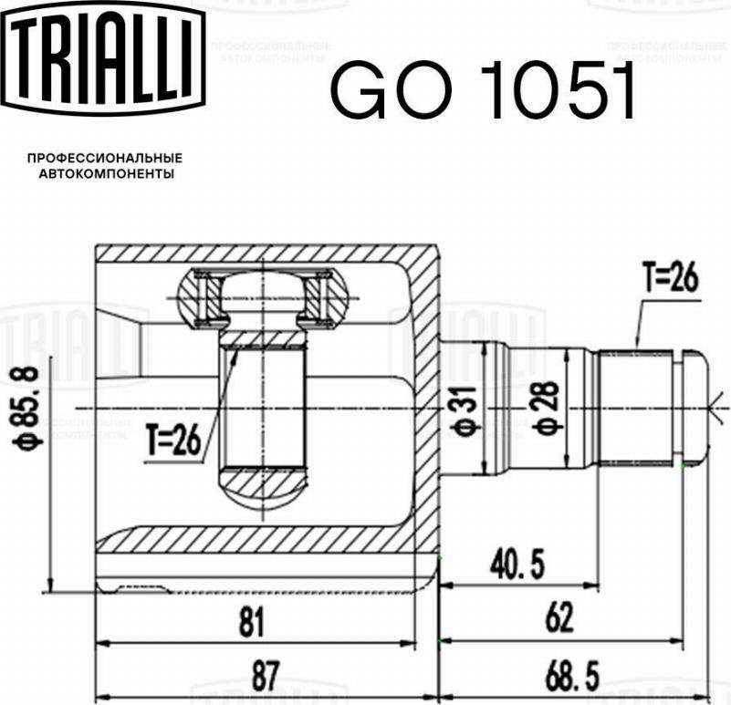 Trialli GO 1051 - Šarnīru komplekts, Piedziņas vārpsta autodraugiem.lv