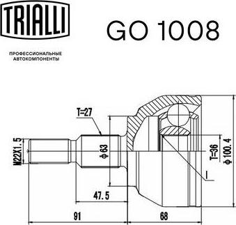 Trialli GO 1008 - Šarnīru komplekts, Piedziņas vārpsta autodraugiem.lv