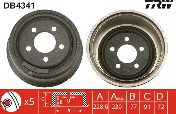 TRW DB4341 - Bremžu trumulis autodraugiem.lv