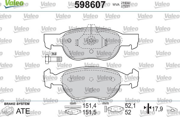 Valeo 598607 - Bremžu uzliku kompl., Disku bremzes autodraugiem.lv