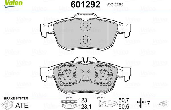 Valeo 601292 - Bremžu uzliku kompl., Disku bremzes autodraugiem.lv