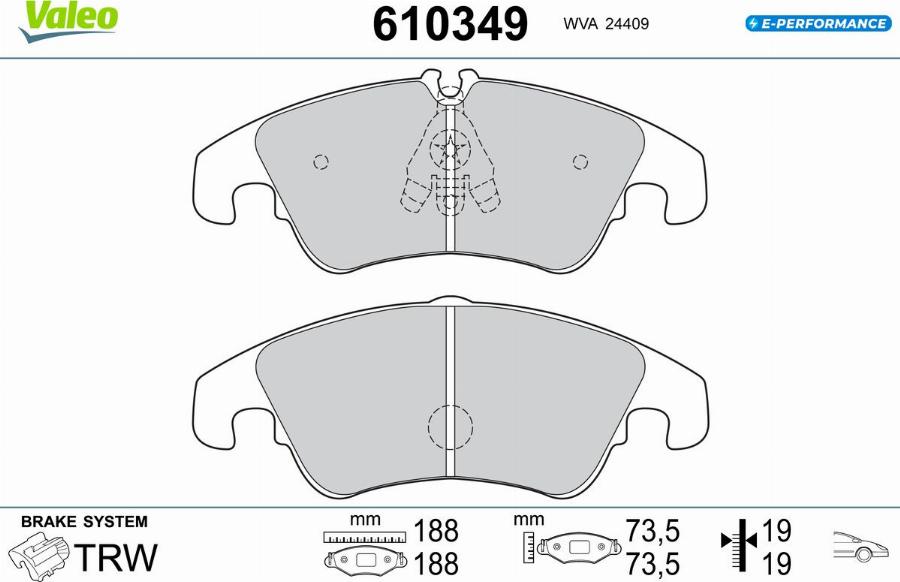 Valeo 610349 - Bremžu uzliku kompl., Disku bremzes autodraugiem.lv