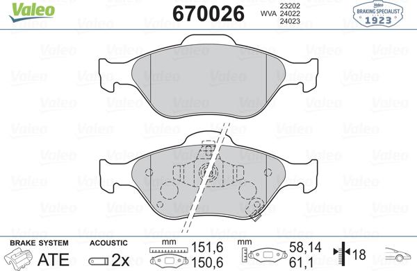 Valeo 670026 - Bremžu uzliku kompl., Disku bremzes autodraugiem.lv