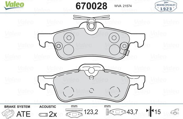 Valeo 670028 - Bremžu uzliku kompl., Disku bremzes autodraugiem.lv