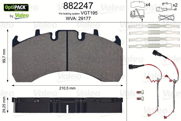 Valeo 882247 - Bremžu uzliku kompl., Disku bremzes autodraugiem.lv