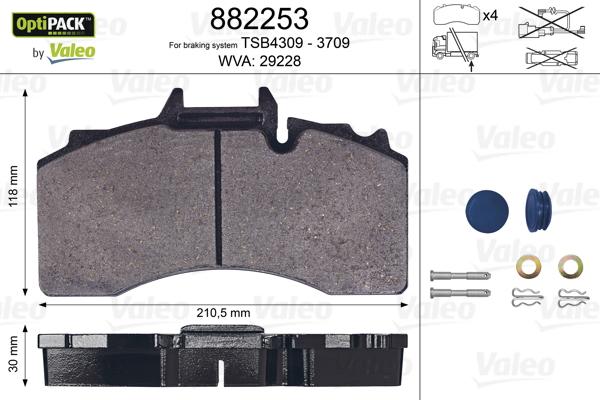 Valeo 882253 - Bremžu uzliku kompl., Disku bremzes autodraugiem.lv