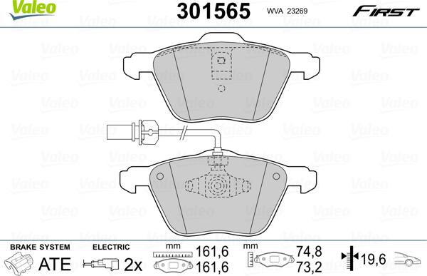 Valeo 301565 - Bremžu uzliku kompl., Disku bremzes autodraugiem.lv