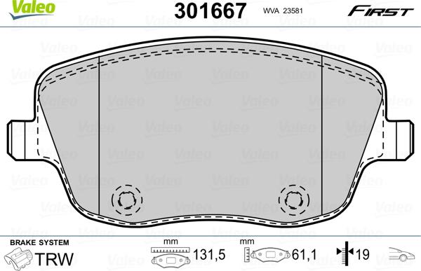 Valeo 301667 - Bremžu uzliku kompl., Disku bremzes autodraugiem.lv