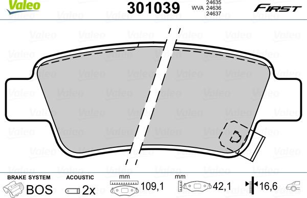 Valeo 301039 - Bremžu uzliku kompl., Disku bremzes autodraugiem.lv