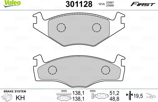 Valeo 301128 - Bremžu uzliku kompl., Disku bremzes autodraugiem.lv