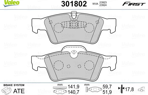 Valeo 301802 - Bremžu uzliku kompl., Disku bremzes autodraugiem.lv