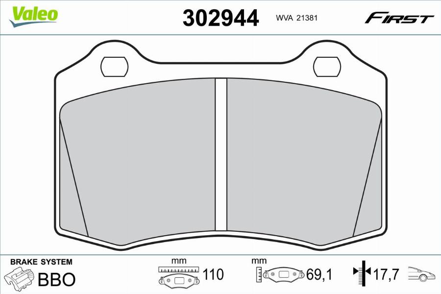 Valeo 302944 - Bremžu uzliku kompl., Disku bremzes autodraugiem.lv