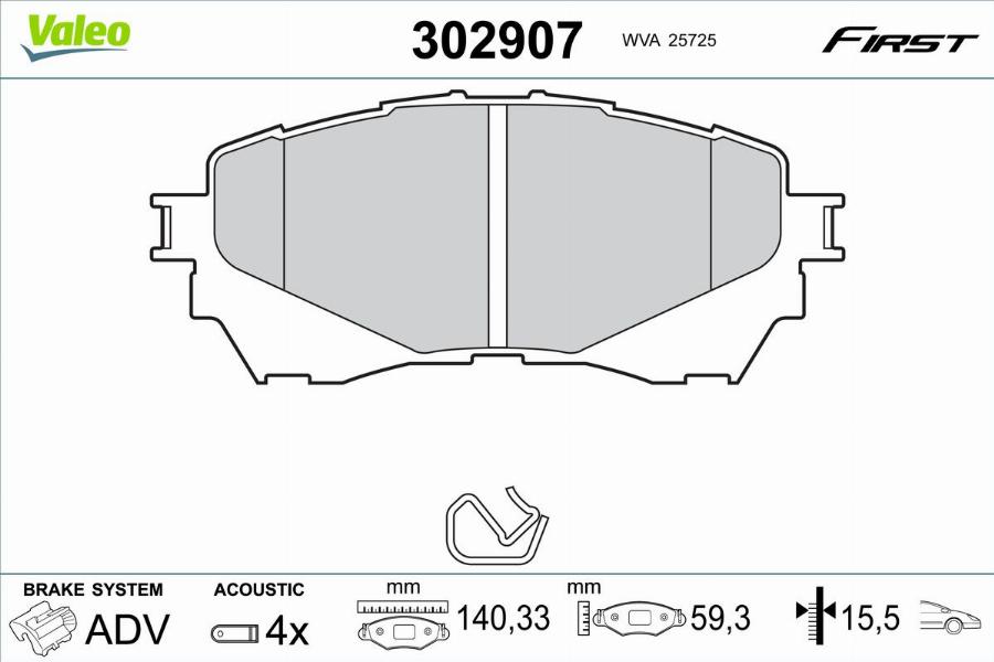 Valeo 302907 - Bremžu uzliku kompl., Disku bremzes autodraugiem.lv