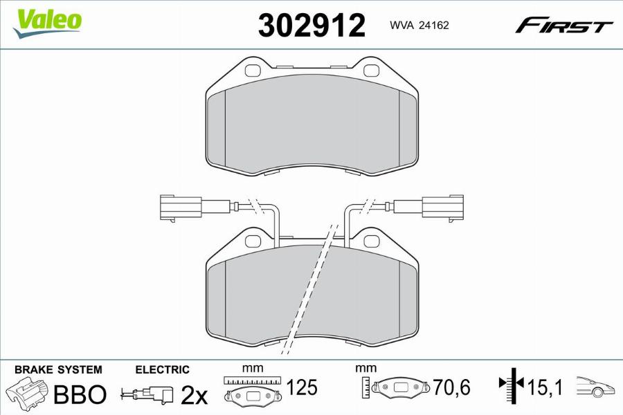 Valeo 302912 - Bremžu uzliku kompl., Disku bremzes autodraugiem.lv