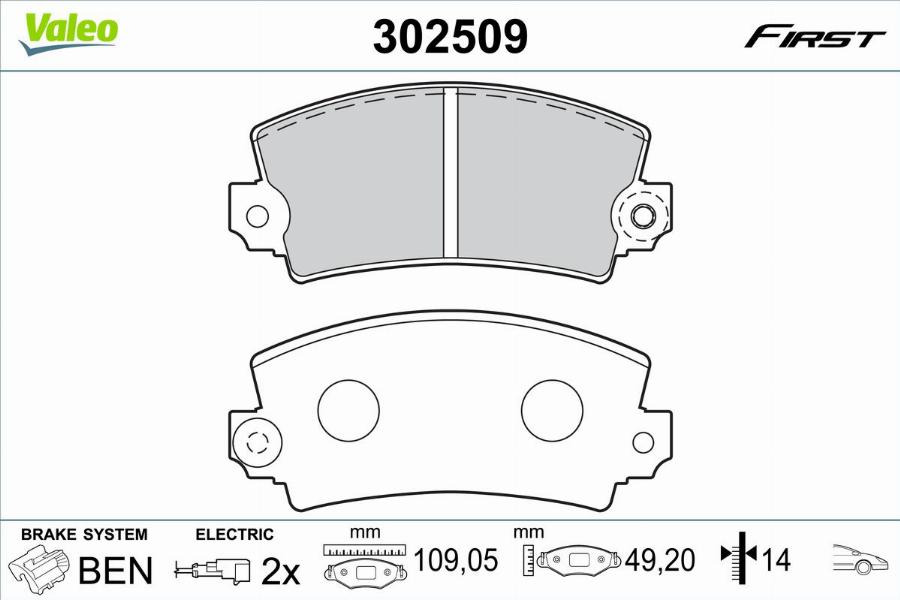 Valeo 302509 - Bremžu uzliku kompl., Disku bremzes autodraugiem.lv