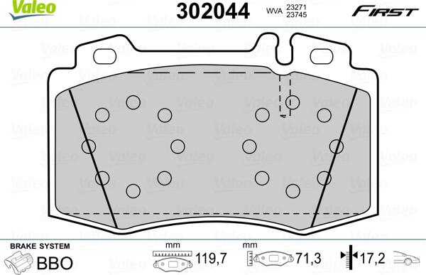 Valeo 302044 - Bremžu uzliku kompl., Disku bremzes autodraugiem.lv