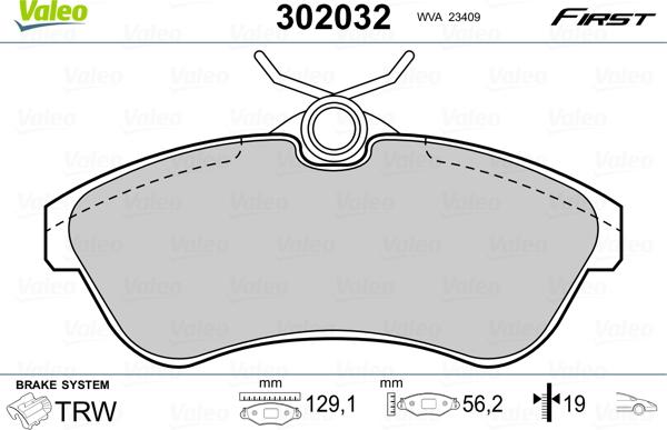 Valeo 302032 - Bremžu uzliku kompl., Disku bremzes autodraugiem.lv