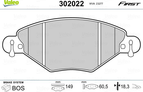 Valeo 302022 - Bremžu uzliku kompl., Disku bremzes autodraugiem.lv