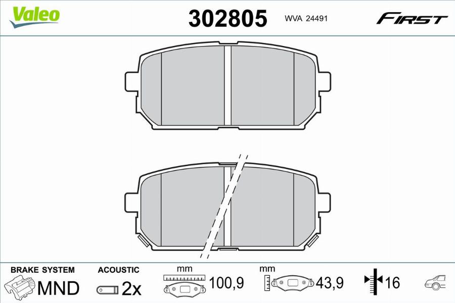 Valeo 302805 - Bremžu uzliku kompl., Disku bremzes autodraugiem.lv