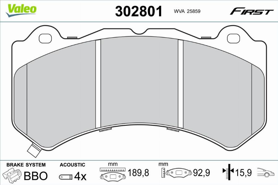 Valeo 302801 - Bremžu uzliku kompl., Disku bremzes autodraugiem.lv