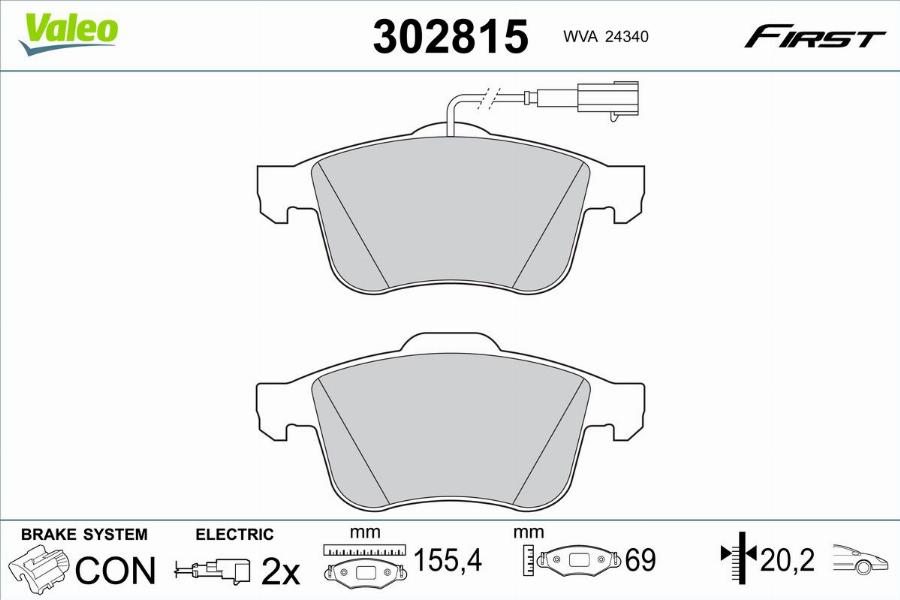 Valeo 302815 - Bremžu uzliku kompl., Disku bremzes autodraugiem.lv