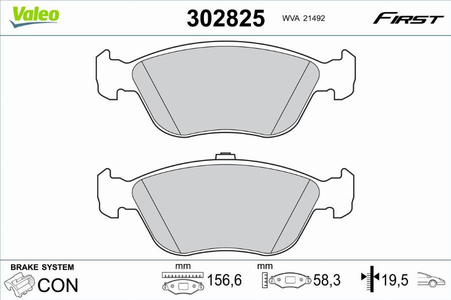 Valeo 302825 - Bremžu uzliku kompl., Disku bremzes autodraugiem.lv