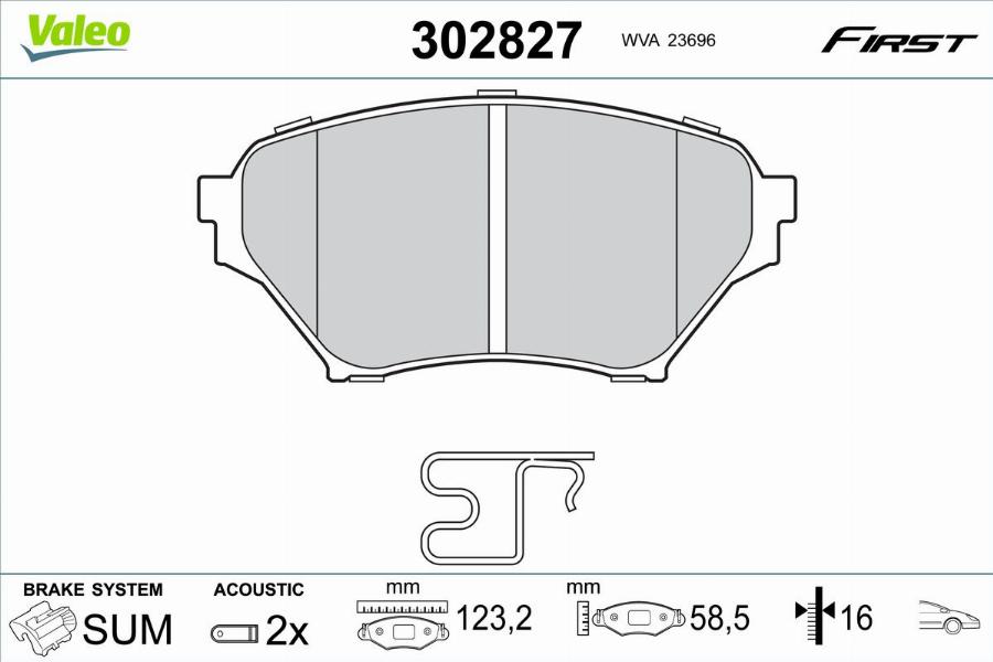 Valeo 302827 - Bremžu uzliku kompl., Disku bremzes autodraugiem.lv