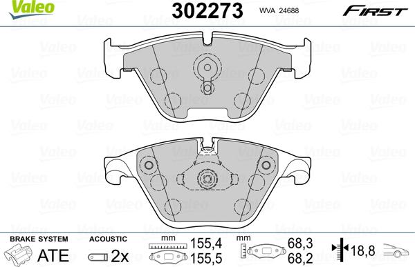 Valeo 302273 - Bremžu uzliku kompl., Disku bremzes autodraugiem.lv