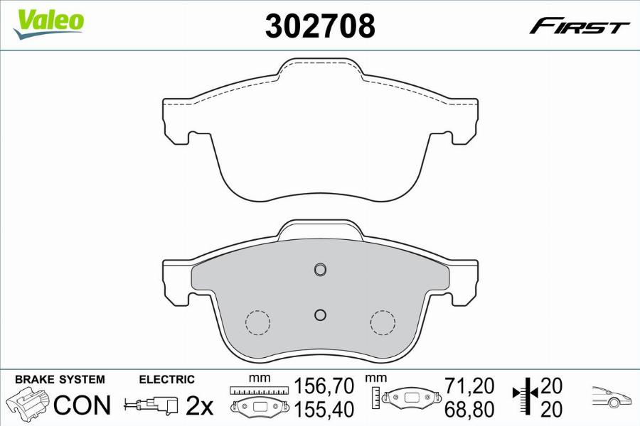 Valeo 302708 - Bremžu uzliku kompl., Disku bremzes autodraugiem.lv